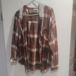 Maurice's Brown Plaid Hooded Shirt